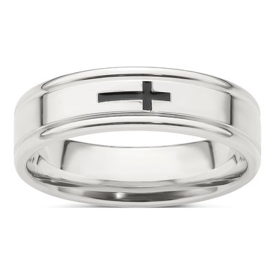 Sterling Silver 6mm Enamel Cross Wedding Band