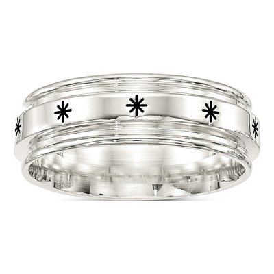 Sterling Silver 7mm Enamel Fancy Wedding Band