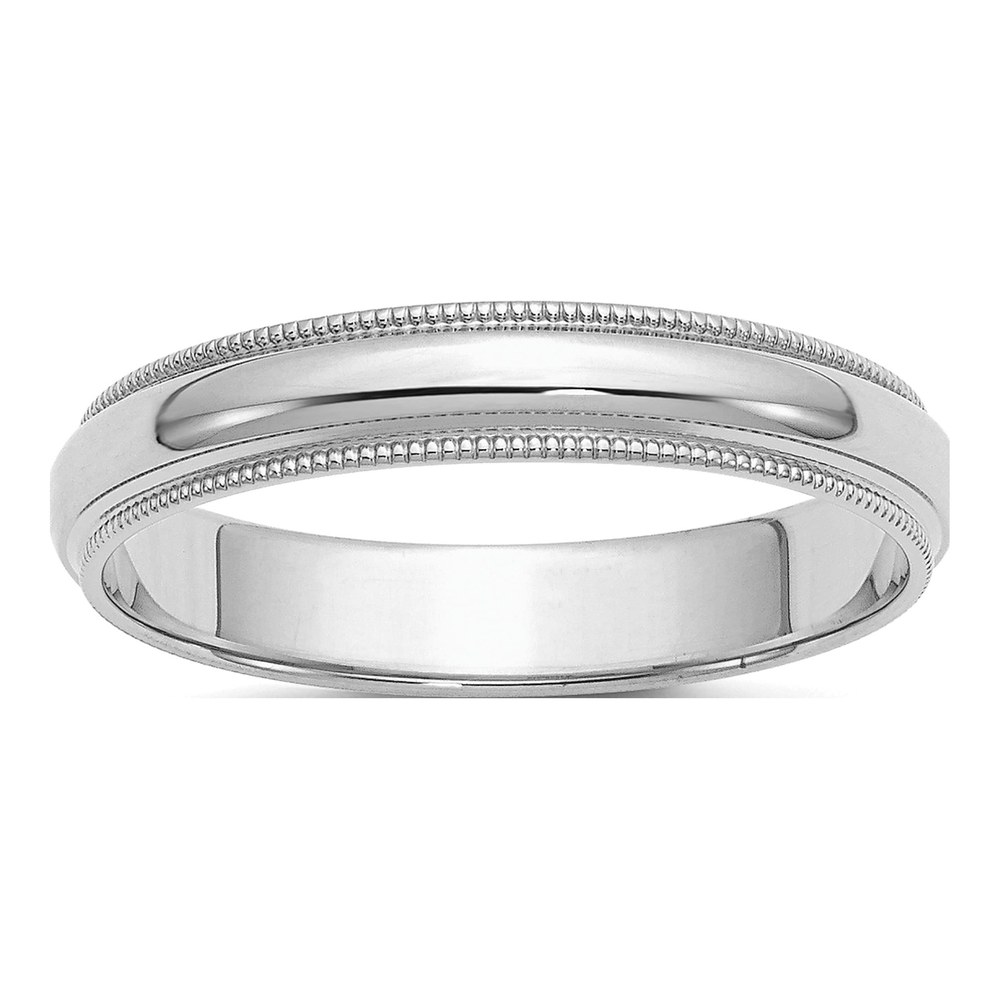 Sterling Silver Rhodium-Plated 4mm Half Round Milgrain Size 4 Band