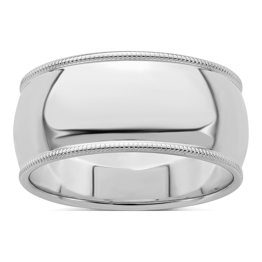 Sterling Silver Rhodium-Plated 9mm Half Round Milgrain Size 4 Band
