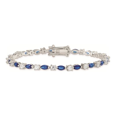 Sterling Silver Blue & White CZ Bracelet, 7.75" – view 3
