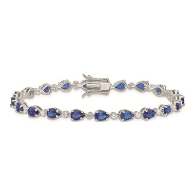 Sterling Silver Blue & Clear CZ Bracelet, 7 In – view 3