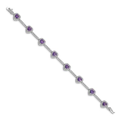 Sterling Silver Amethyst & CZ Heart Bracelet – view 2