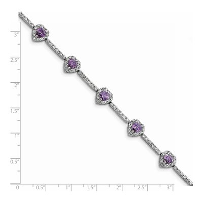Sterling Silver Amethyst & CZ Heart Bracelet – view 3
