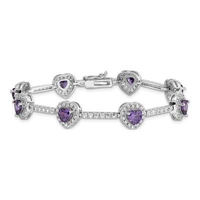 Sterling Silver Amethyst & CZ Heart Bracelet – view 4