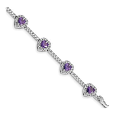 Sterling Silver Amethyst & CZ Heart Bracelet