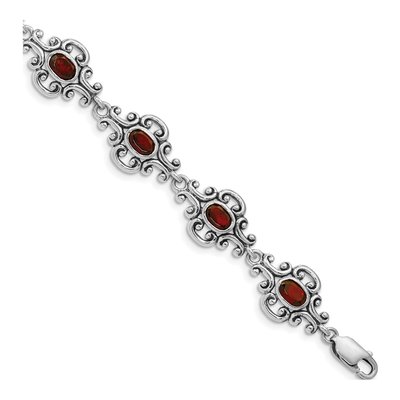 Sterling Silver Garnet Antiqued Bracelet