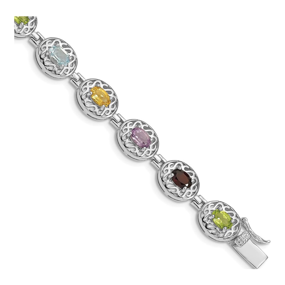 Sterling Silver Multi-Gemstone Bracelet, 7.5"