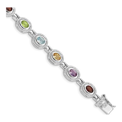 Sterling Silver Amethyst & Garnet Rainbow Multi-Gemstone Bracelet