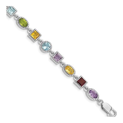 Sterling Silver Amethyst & Garnet Rainbow Multi-Gemstone Bracelet
