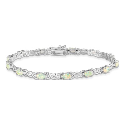 Sterling Silver Lab-Created Opal & CZ Bracelet – view 4