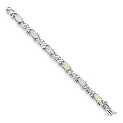 Sterling Silver Lab-Created Opal & CZ Bracelet