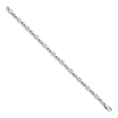 Sterling Silver Lab-Created Opal & CZ Xo Bracelet – view 2