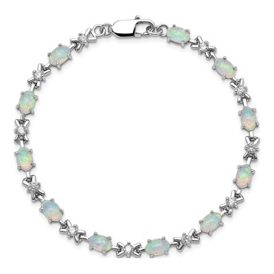 Sterling Silver Lab-Created Opal & CZ Xo Bracelet – view 4