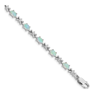 Sterling Silver Lab-Created Opal & CZ Xo Bracelet
