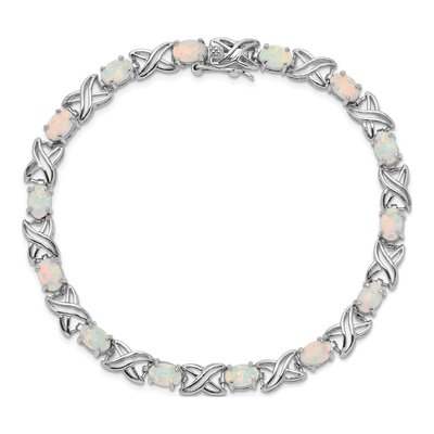 Sterling Silver Lab-Created Opal XO Bracelet – view 4