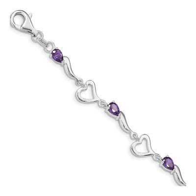 Sterling Silver Amethyst Heart Bracelet