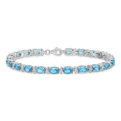 Sterling Silver Swiss Blue Topaz & White Topaz BT Bracelet – view 4
