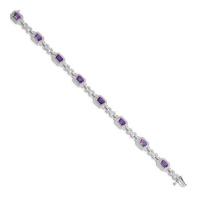 Sterling Silver 1/10 ct tw Amethyst & Diamond Bracelet – view 2