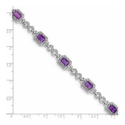Sterling Silver 1/10 ct tw Amethyst & Diamond Bracelet – view 3