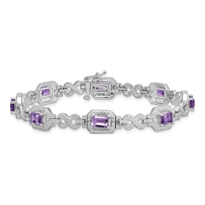 Sterling Silver 1/10 ct tw Amethyst & Diamond Bracelet – view 4
