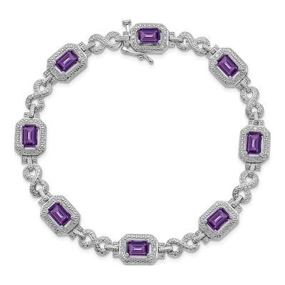 Sterling Silver 1/10 ct tw Amethyst & Diamond Bracelet – view 5