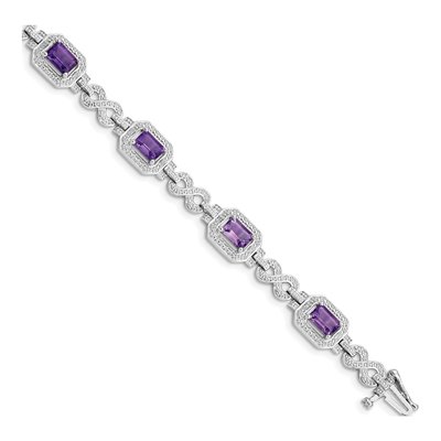 Sterling Silver 1/10 ct tw Amethyst & Diamond Bracelet