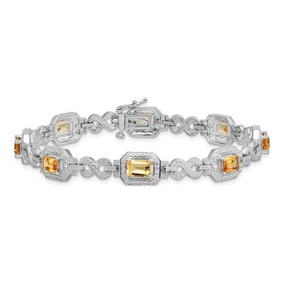 Sterling Silver 1/10 ct tw Citrine & Diamond Bracelet – view 3