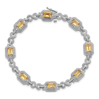 Sterling Silver 1/10 ct tw Citrine & Diamond Bracelet – view 5
