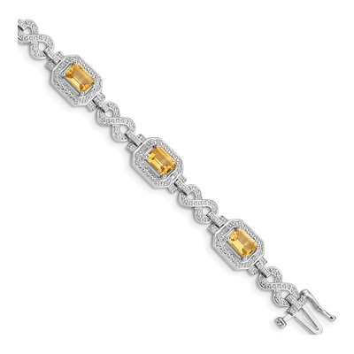 Sterling Silver 1/10 ct tw Citrine & Diamond Bracelet
