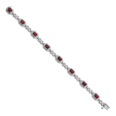 Sterling Silver Garnet & Diamond Bracelet, 7 In – view 2