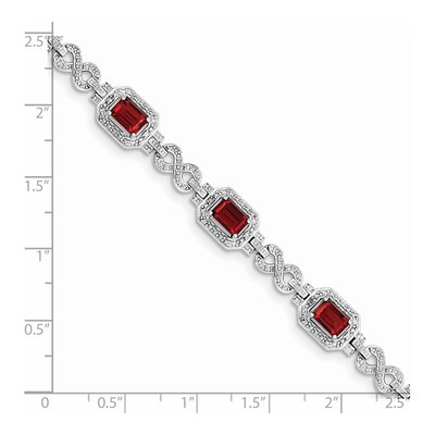 Sterling Silver Garnet & Diamond Bracelet, 7 In – view 3