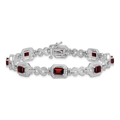 Sterling Silver Garnet & Diamond Bracelet, 7 In – view 4