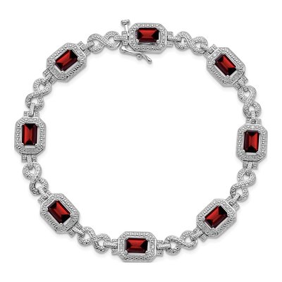 Sterling Silver Garnet & Diamond Bracelet, 7 In – view 5
