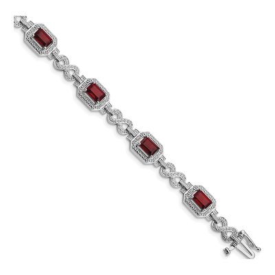 Sterling Silver 1/10 ct tw Garnet & Diamond Bracelet