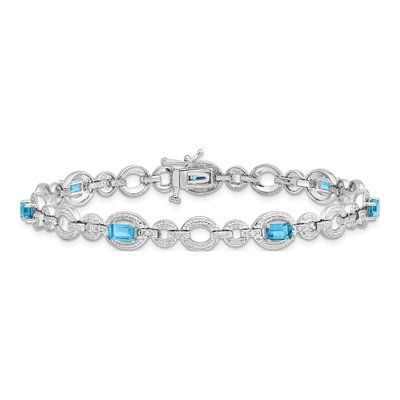 Sterling Silver 1/20 ct tw Swiss Blue Topaz & Diamond Lt Oval Bracelet – view 3