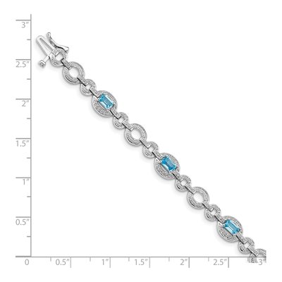 Sterling Silver 1/20 ct tw Swiss Blue Topaz & Diamond Lt Oval Bracelet – view 4
