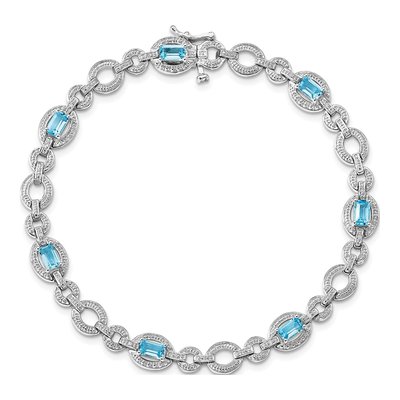 Sterling Silver 1/20 ct tw Swiss Blue Topaz & Diamond Lt Oval Bracelet – view 5