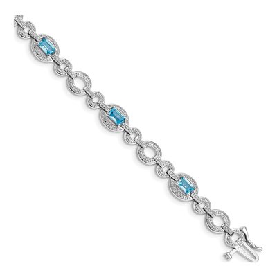 Sterling Silver 1/20 ct tw Swiss Blue Topaz & Diamond Lt Oval Bracelet
