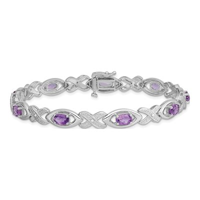 Sterling Silver 1/20 ct tw Amethyst & Diamond Bracelet – view 4