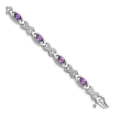 Sterling Silver 1/20 ct tw Amethyst & Diamond Bracelet