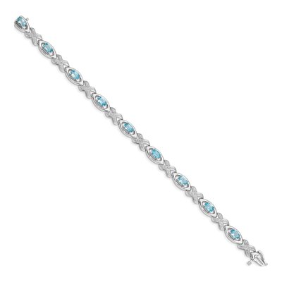 Sterling Silver 1/20 ct tw Swiss Blue Topaz & Diamond Bracelet – view 2
