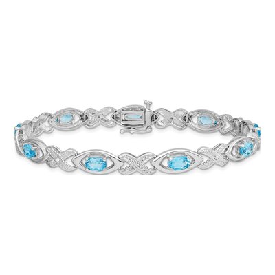 Sterling Silver 1/20 ct tw Swiss Blue Topaz & Diamond Bracelet – view 3