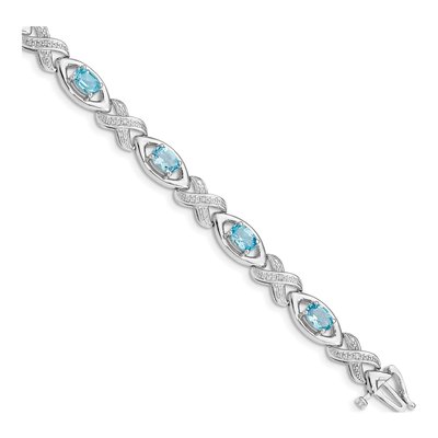 Sterling Silver 1/20 ct tw Swiss Blue Topaz & Diamond Bracelet