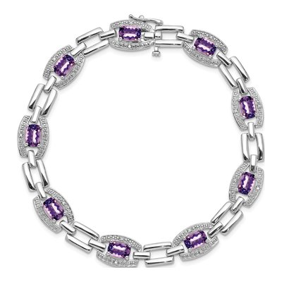 Sterling Silver 1/15 ct tw Amethyst & Diamond Bracelet – view 4