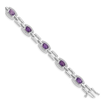 Sterling Silver 1/15 ct tw Amethyst & Diamond Bracelet