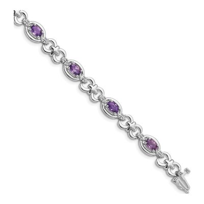 Sterling Silver 0.09 ct tw Amethyst & Diamond Bracelet