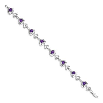 Sterling Silver 1/15 ct tw Amethyst & Diamond Heart Bracelet – view 2