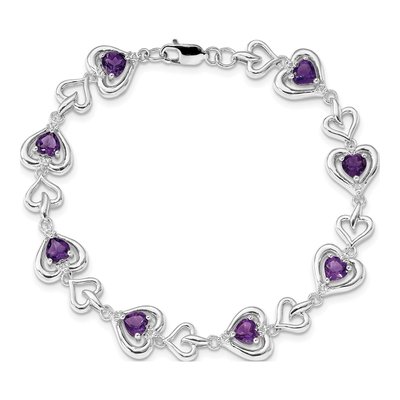 Sterling Silver 1/15 ct tw Amethyst & Diamond Heart Bracelet – view 4