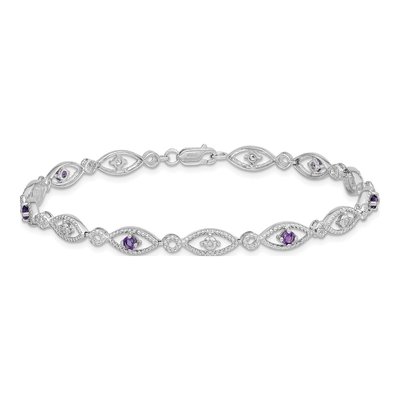 Sterling Silver Amethyst & Diamond Bracelet – view 4